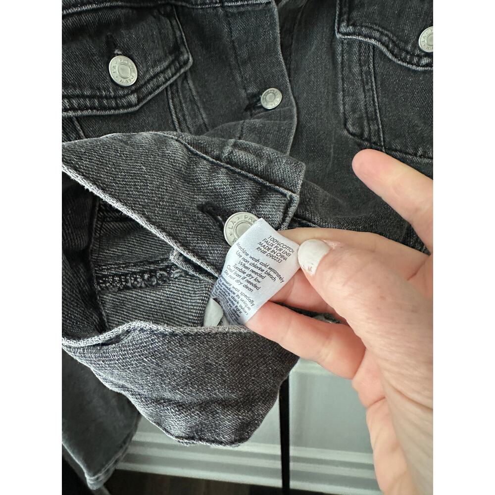 PacSun Sherpa Collar Cropped Black Denim Trucker Jacket Large - Picture 5 of 6